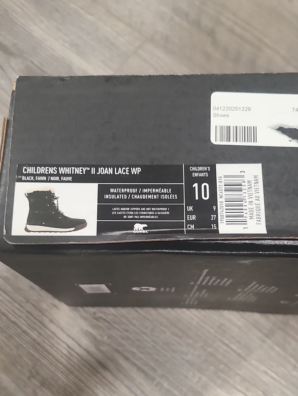 SOREL CHILDREN'S WHITNEY II JOAN LACE WATERPROPF BOOTS SIZE 10